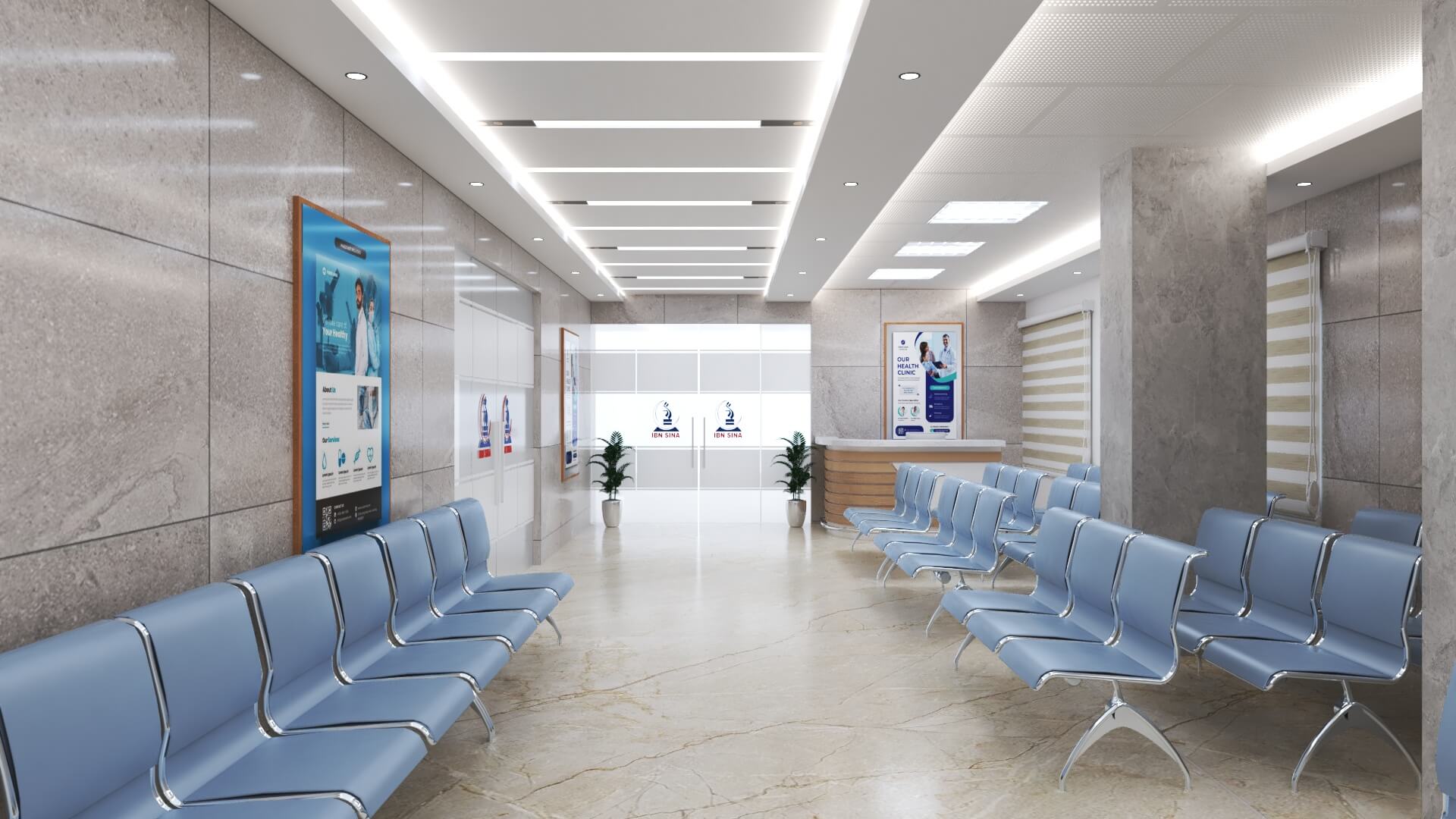 Hospital Cash Counter & Admit Design: Modern Lobby and Waiting Area Interior