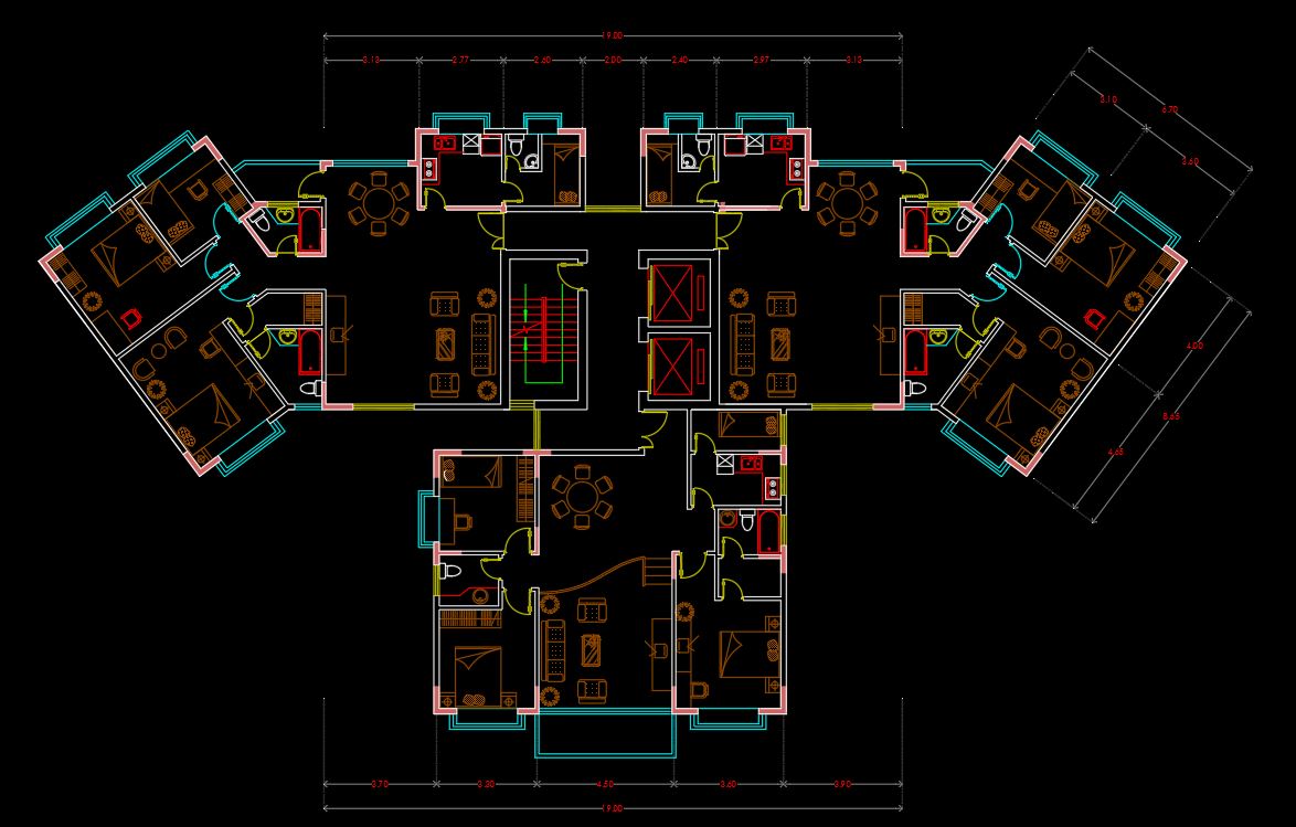 3 Unit Apartments Furniture Layout Plan AutoCAD CAD DWG Free