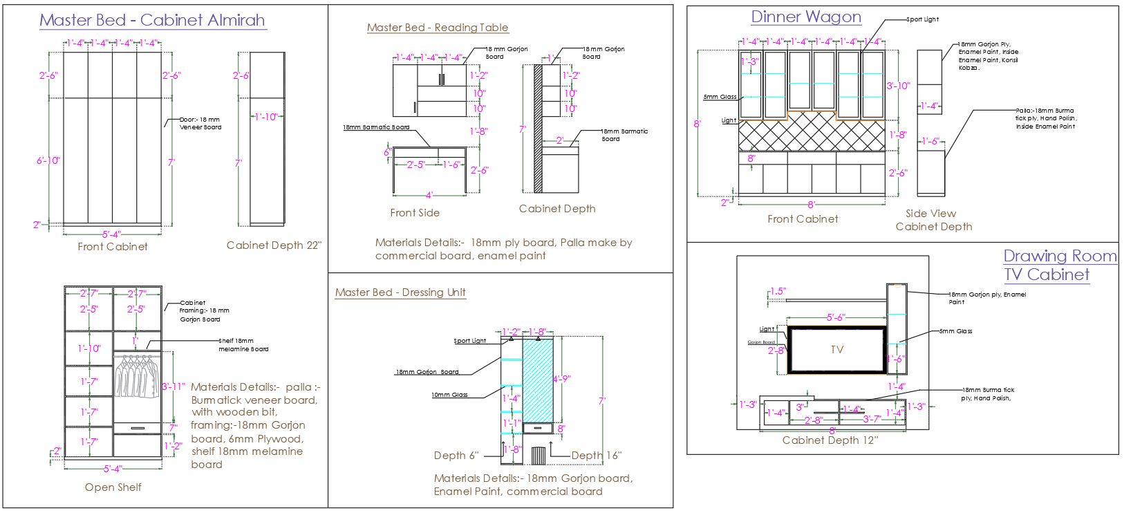 Apartment Details Cabinet Closet Working Design CAD Blocks – Free DWG & DXF Drawing