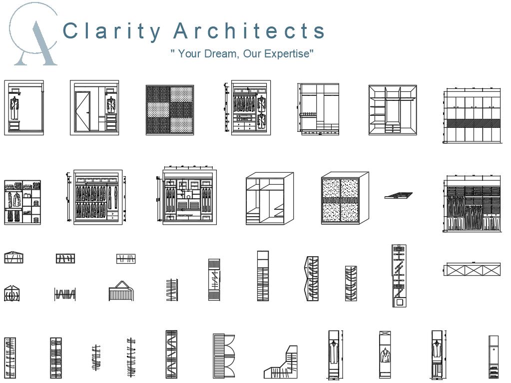 Closets in Front Elevation, Section, and Plan View CAD Blocks DWG Free