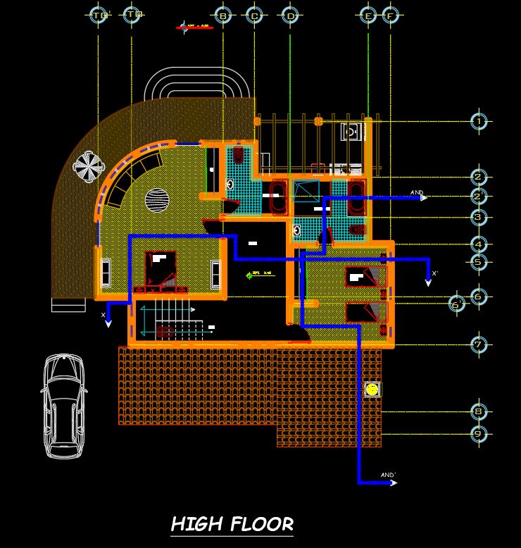 Country House Design DWG | Cozy Two-Level Country Style House Plan, Elevation & Terrace AutoCAD Drawing