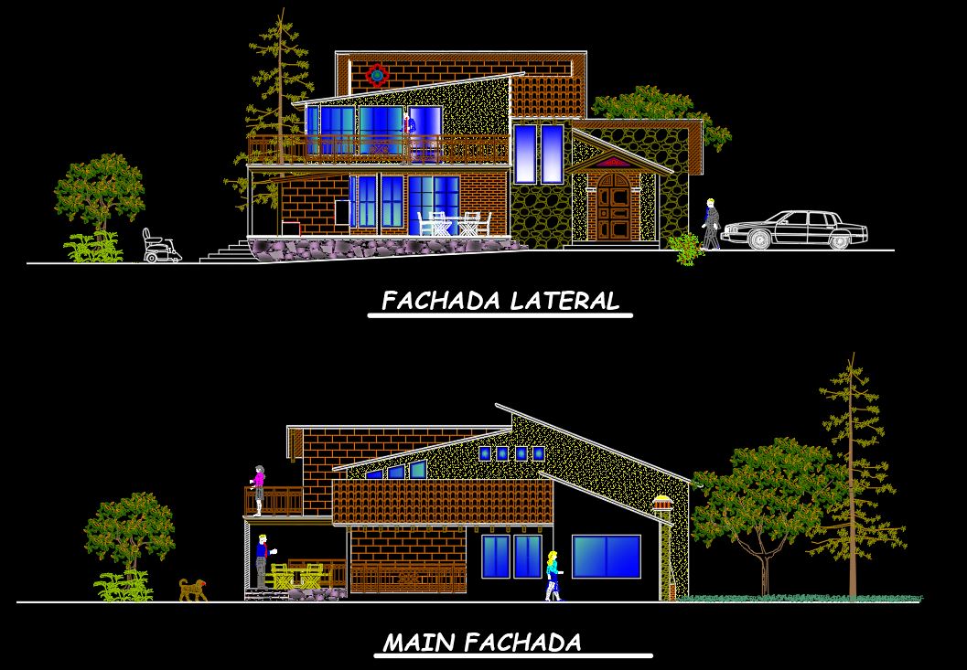 Country House Design DWG | Cozy Two-Level Country Style House Plan, Elevation & Terrace AutoCAD Drawing