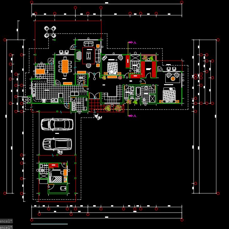 Country House Two-Storey House with Double Garage, Floor Plan & Elevation AutoCAD DWG Free