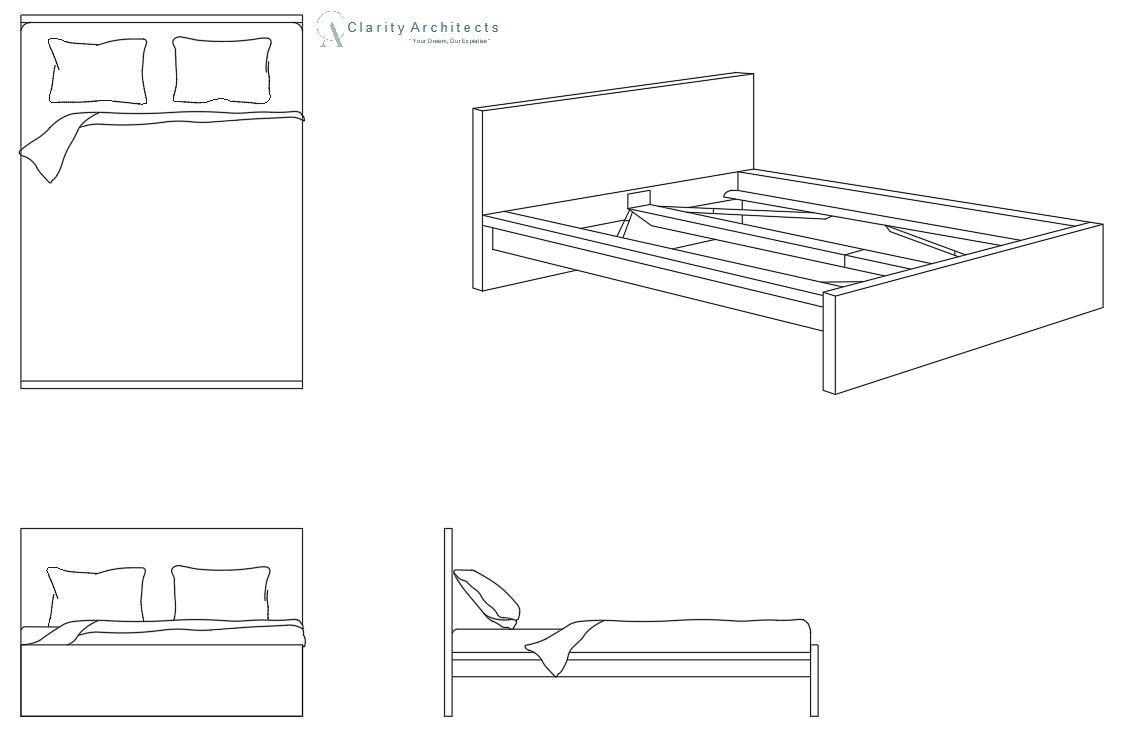 Double Bed – IKEA MALM Bed Frame CAD Block DWG & DXF Free Download | Bedroom Furniture Plan & Elevation