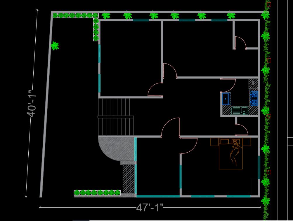 Duplex House Plan & Furniture Layout Plan CAD DWG Free