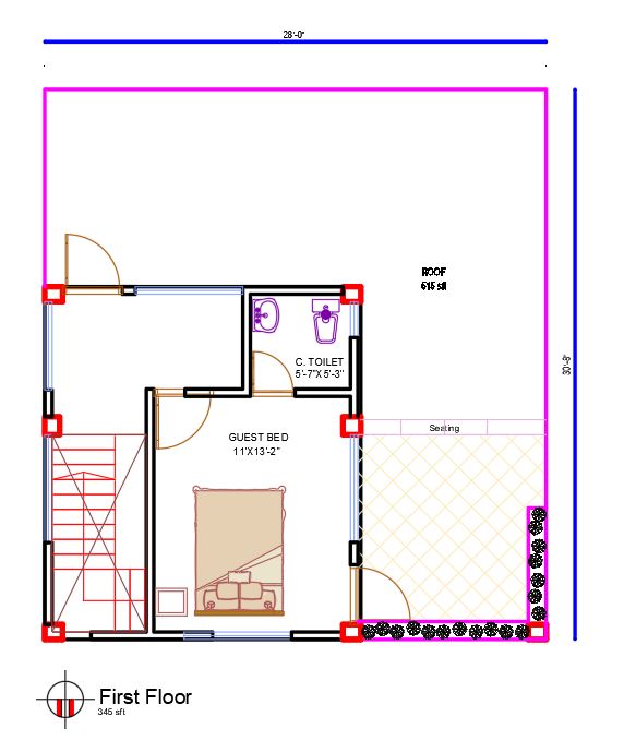 Duplex House Plan, Elevation & Section Design AutoCAD Drawing Free DWG