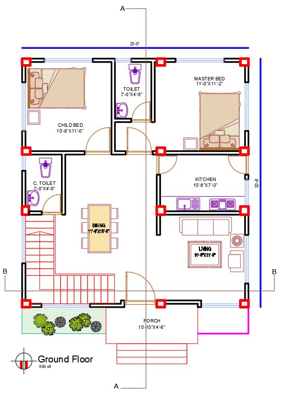 Duplex House Plan, Elevation & Section Design AutoCAD Drawing Free DWG