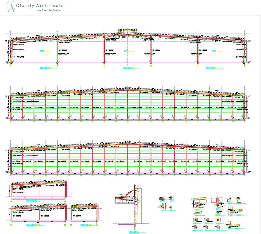 Factory Steel Frame Structural Elevations CAD Drawing Free