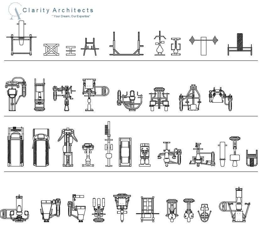 Fitness Equipment CAD Blocks DWG – Gym Cardio & Strength Training AutoCAD Drawings Free Download