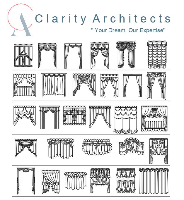 Curtains Free CAD Drawings – Front Elevation Curtain Blocks for AutoCAD