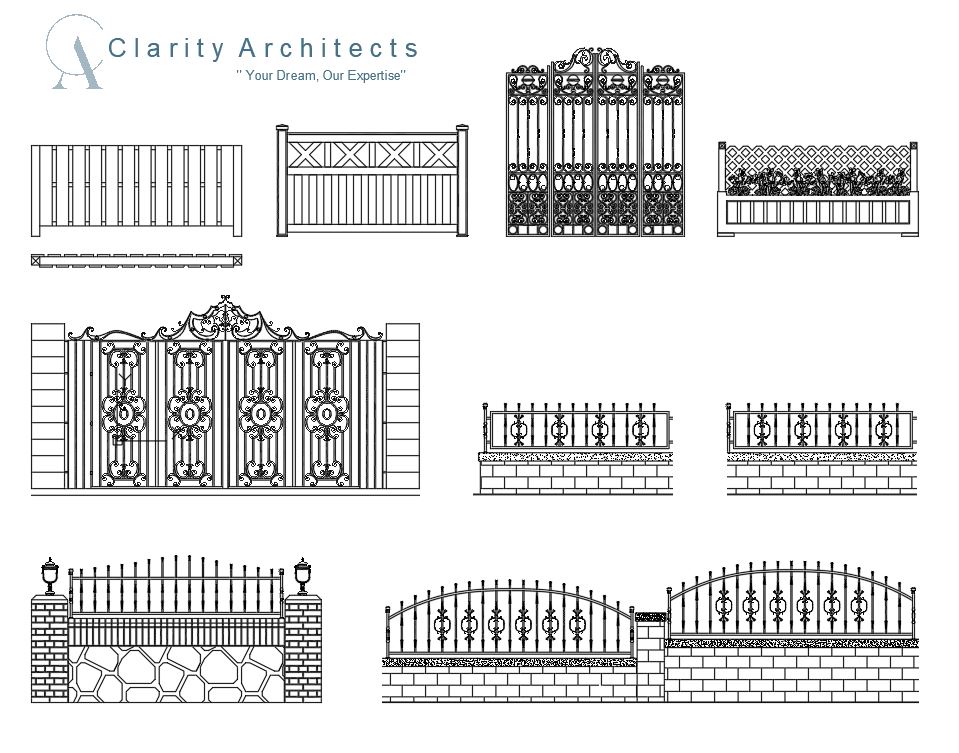 Gates & Fences Design CAD Blocks DWG – Free AutoCAD Iron Fences & Steel Gates 