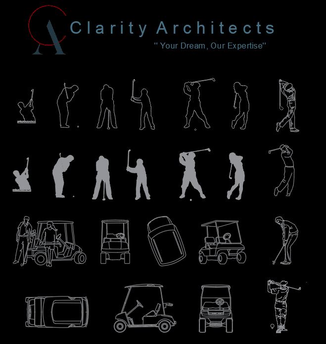 Golf Free CAD Drawings – Silhouettes of Golf Players DWG Blocks (People Playing Golf)