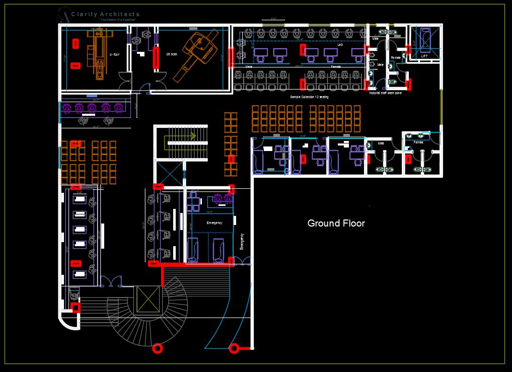 Hospital Furniture Layout Plan AutoCAD Drawings Free DWG – Basement, 1st & 5th Floor Full Setup