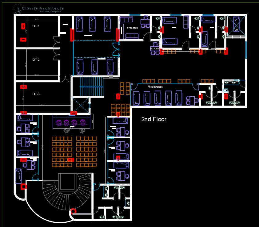 Hospital Furniture Layout Plan AutoCAD Drawings Free DWG – Basement, 1st & 5th Floor Full Setup