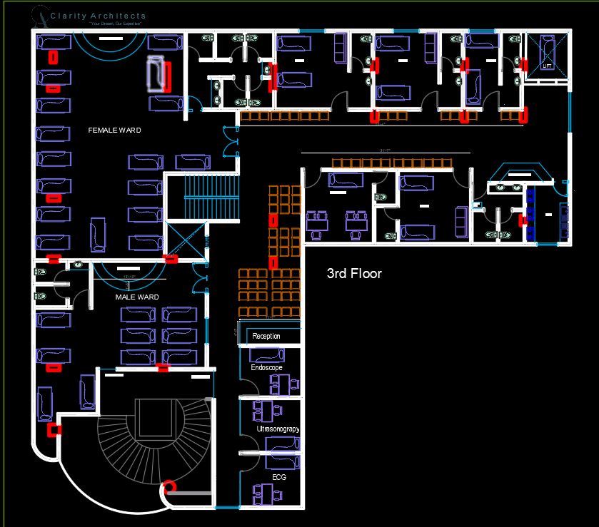 Hospital Furniture Layout Plan AutoCAD Drawings Free DWG – Basement, 1st & 5th Floor Full Setup