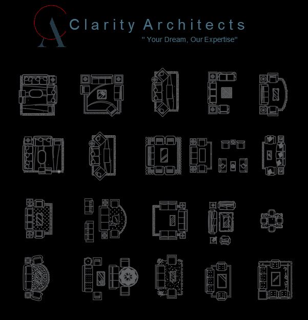 Living Room Free CAD Drawings – AutoCAD 2007 Furniture Top View DWG Blocks 