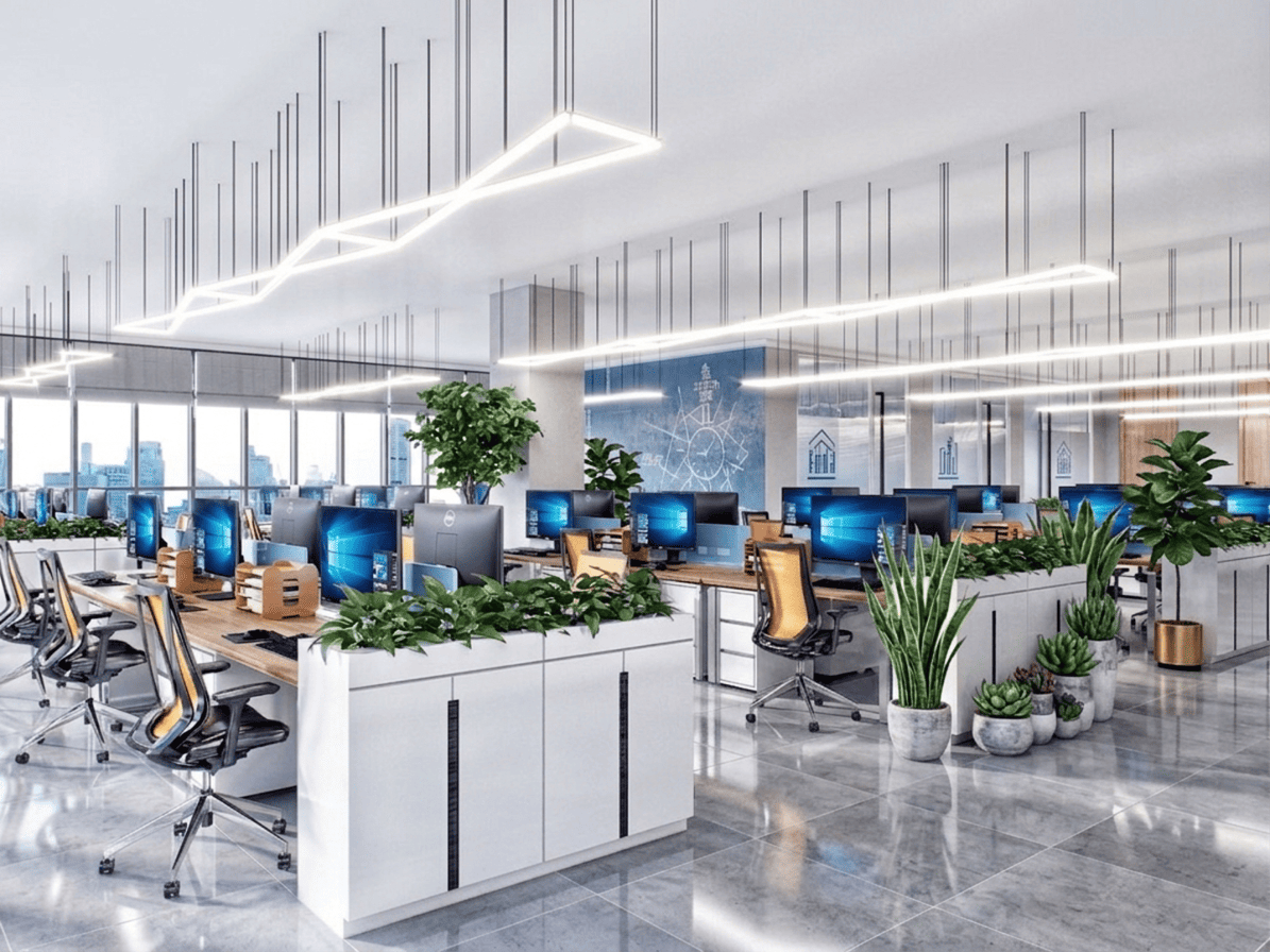 Luxury Office Open Workstation Design 3D Model | Modern Corporate Interior Scene