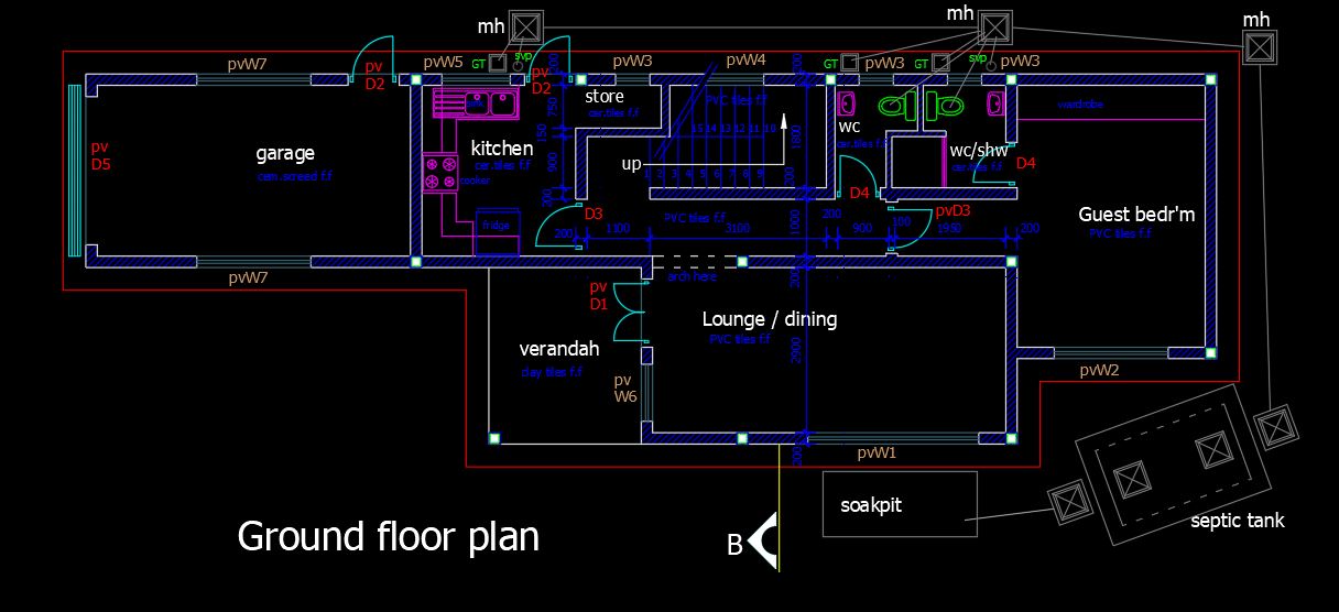House Plan & Elevation Two-Story House AutoCAD Drawing Free DWG