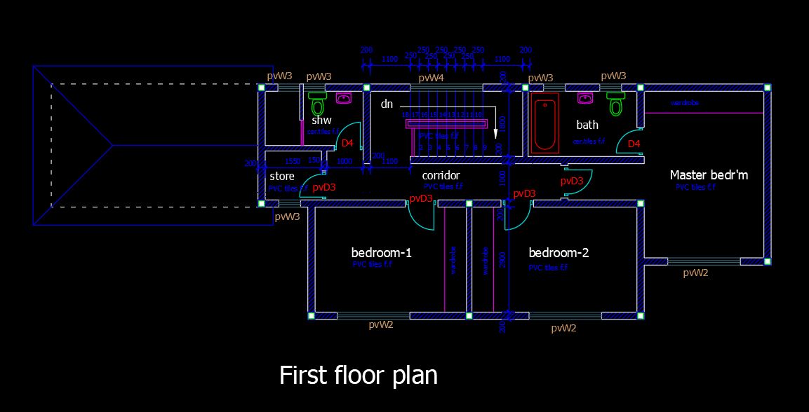 House Plan & Elevation Two-Story House AutoCAD Drawing Free DWG