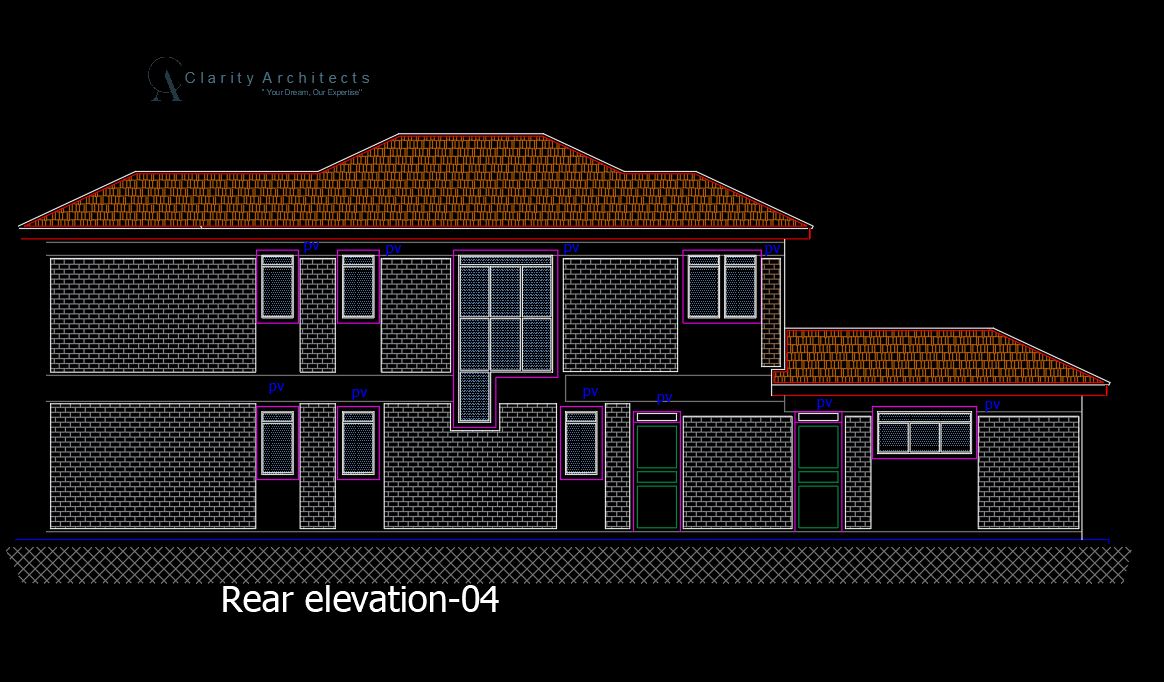 House Plan & Elevation Two-Story House AutoCAD Drawing Free DWG
