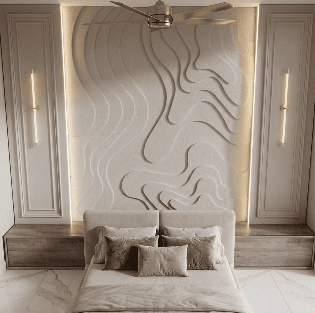 Modern Bedroom Wall Paneling 3D Model Design