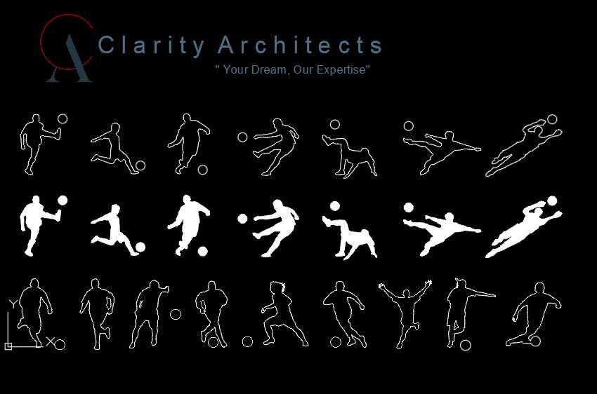 Soccer Free CAD Drawings – Silhouettes of People Playing Ball  (CAD Blocks)