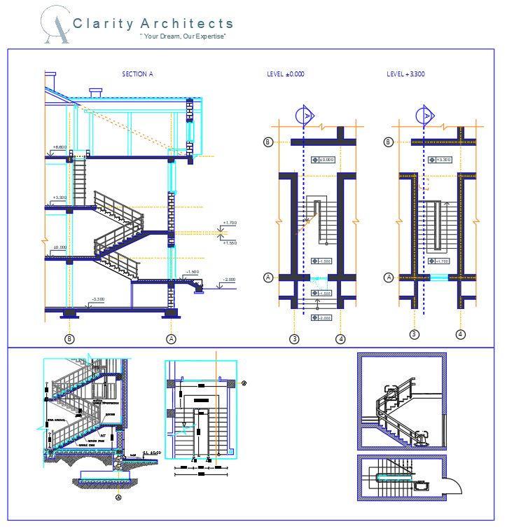 Staircase Plan & Section AutoCAD Blocks Drawings – DWG, DXF Free