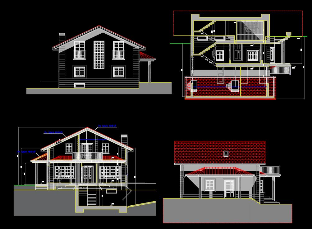 Two-Storey Country House with Basement AutoCAD Drawing | Complete Floor Plan & Elevation DWG
