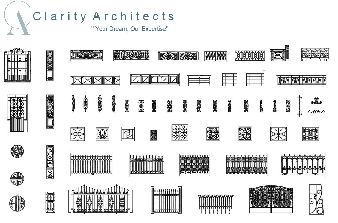 Wrought Iron Fences Free CAD Drawings DWG – Iron Fence Details AutoCAD Blocks Download