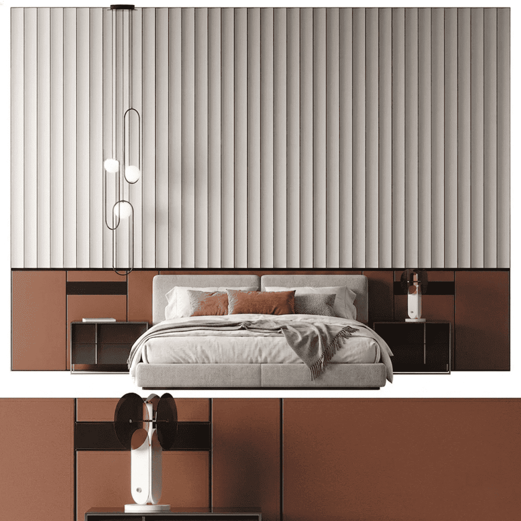 Modern Bedroom Wall Paneling Design 3D Model (3ds Max + V-Ray)